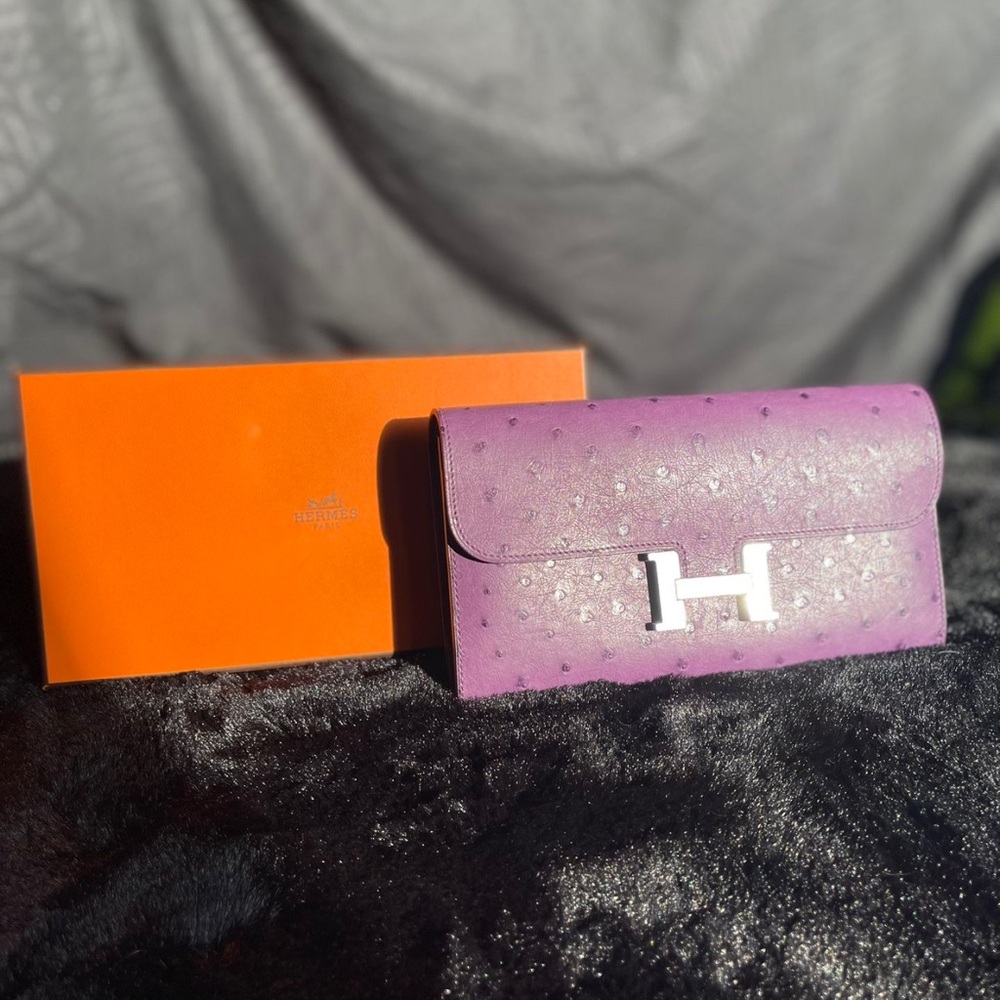 Brand New Limited Hermes Ostrich Wallet Violine